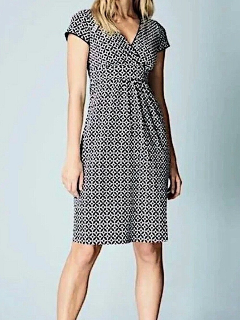 Boden Navy & White Geometric Wrap Midi Dress